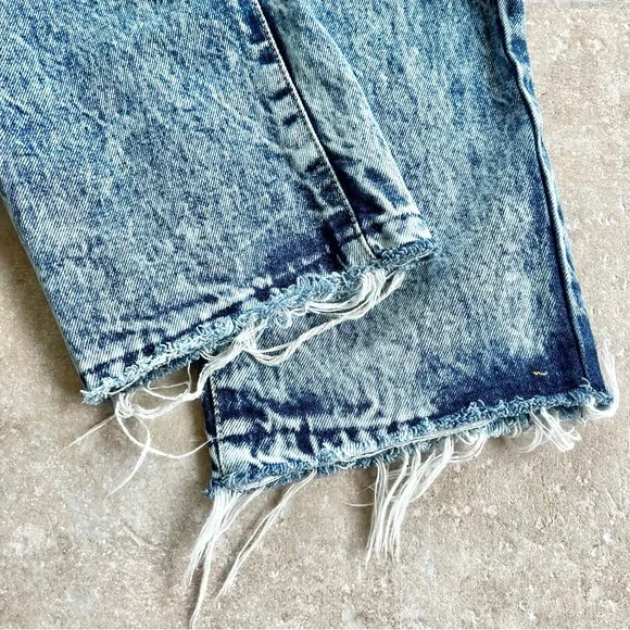 Vintage 80s EDWIN Acid Wash Blue Denim Jeans High Rise Straight Leg Raw Hem 32” - Picture 10 of 13